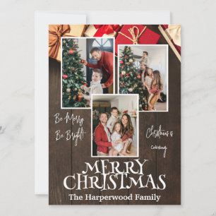 Cartes Pour Fêtes Annuelles Rustic Elegant Joy Christmas Family Photo Collage