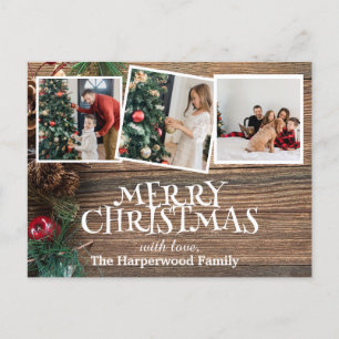 Cartes Pour Fêtes Annuelles Rustic Elegant Joy Christmas Family Photo Collage