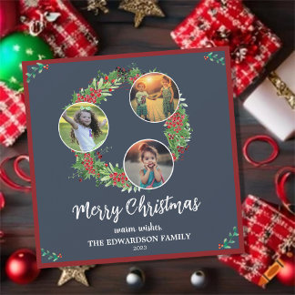 Cartes Pour Fêtes Annuelles Rustic family photo collage Merry Holiday card