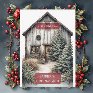 Cartes Pour Fêtes Annuelles Rustic Farmhouse Magic Christmas Country Pine Tree