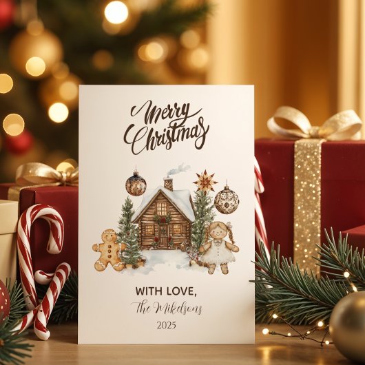 Cartes Pour Fêtes Annuelles Rustic Gingerbread Cabin Christmas