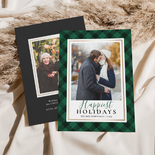 Cartes Pour Fêtes Annuelles Rustic Green Buffalo Plaid Happest Holidays Photo