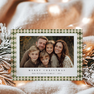 Cartes Pour Fêtes Annuelles Rustic Green Plaid 1 Photo Joyeux Noël