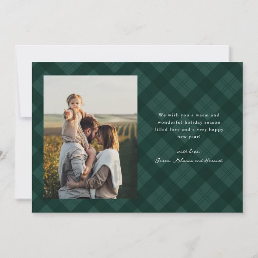 Cartes Pour Fêtes Annuelles Rustic Green Plaid 2 Photo Happy (Dos)