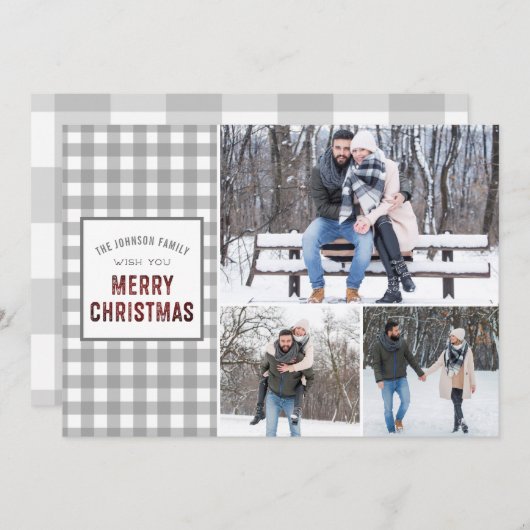 Cartes Pour Fêtes Annuelles Rustic Grey En vichy Joyeux Noël (Devant / Derrière)