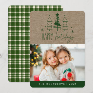 Cartes Pour Fêtes Annuelles Rustic Happy Holidays Photo Plaid Christmas Card
