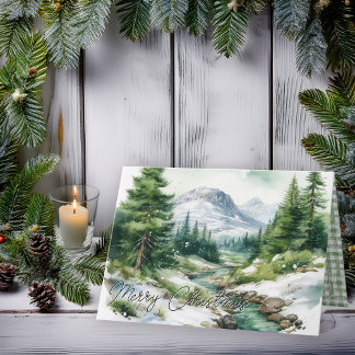 Cartes Pour Fêtes Annuelles Rustic Highlands Mountain Scene Merry Christmas