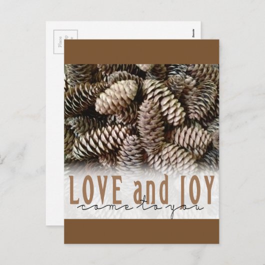 Cartes Pour Fêtes Annuelles Rustic Holiday Love and Joy Pine Cone (Devant / Derrière)