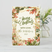 Cartes Pour Fêtes Annuelles Rustic Holly Berry Noël (Debout devant)