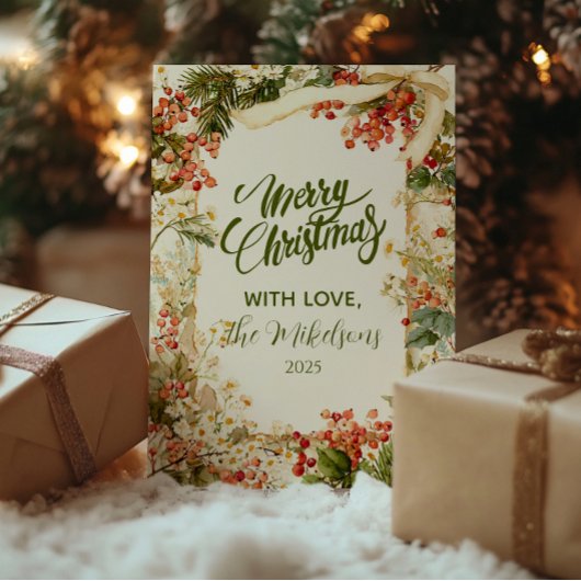 Cartes Pour Fêtes Annuelles Rustic Holly Berry Noël