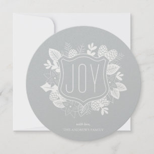 Cartes Pour Fêtes Annuelles Rustic Joy Round Shimmer Silver Holiday Card