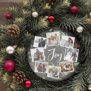 Cartes Pour Fêtes Annuelles Rustic Joy Wreath Photo Collage Noël