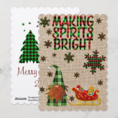 Cartes Pour Fêtes Annuelles Rustic Making Spirits Bright Christmas Gnome (Devant / Derrière)
