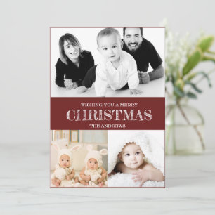 Cartes Pour Fêtes Annuelles Rustic Maroon Red Winter Christmas Photo Collage H