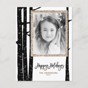 Cartes Pour Fêtes Annuelles Rustic Modern Black Birch & Burlap Photo de vacanc