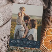 Cartes Pour Fêtes Annuelles Rustic Navy Blue Plaid 2 Photo Joyeux Noël