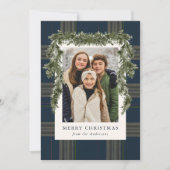 Cartes Pour Fêtes Annuelles Rustic Navy Plaid Greenery Christmas 4 Photo (Devant)