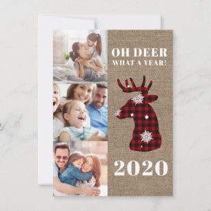 Cartes Pour Fêtes Annuelles Rustic Oh Deer Plaid Snowflakes Photo Collage
