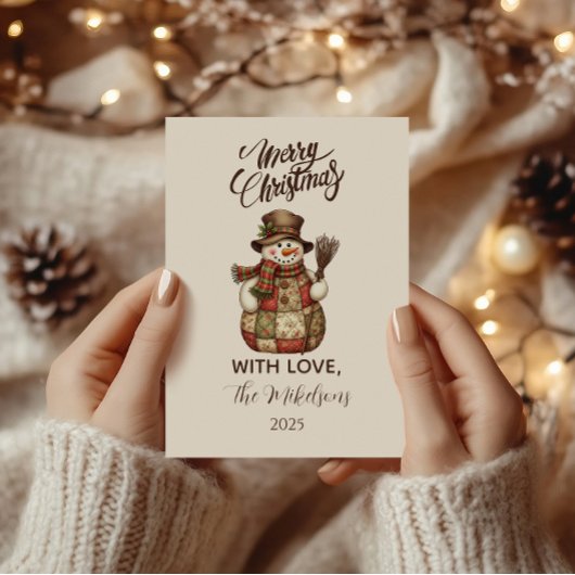 Cartes Pour Fêtes Annuelles Rustic Patchwork Snowman Christmas