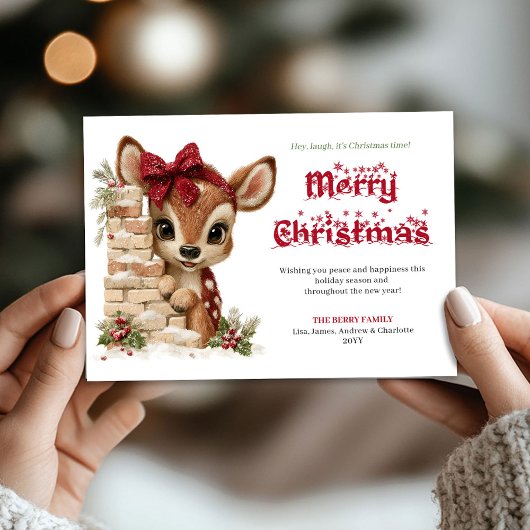 Cartes Pour Fêtes Annuelles Rustic Peeking Reindeer Funny Holiday Greeting