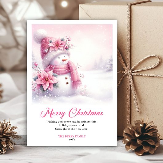 Cartes Pour Fêtes Annuelles Rustic Pink Snowman Printable Winter Scene Greetin