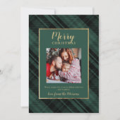 Cartes Pour Fêtes Annuelles Rustic Plaid Green Gold Joyeux Noël 2 Photos (Devant)