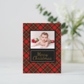 Cartes Pour Fêtes Annuelles Rustic Plaid Joyeux Noël Photo (Debout devant)