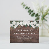 Cartes Pour Fêtes Annuelles Rustic Poinsietta Noël Sauvez la date (Debout devant)