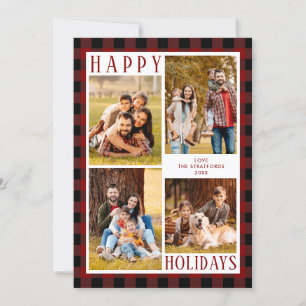 Cartes Pour Fêtes Annuelles Rustic Red Buffalo Plaid 4 Photo Collage