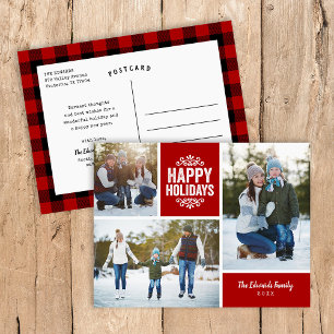 Cartes Pour Fêtes Annuelles Rustic Red Happy Holidays 3 Photo Collage