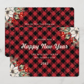 Cartes Pour Fêtes Annuelles Rustic Red Plaid Snow Botanical New Year Card (Devant / Derrière)