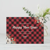 Cartes Pour Fêtes Annuelles Rustic Red Plaid Snowflake Botanical New Year Card (Debout devant)