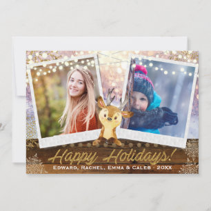 Cartes Pour Fêtes Annuelles Rustic Reindeer Deux cadres photo Noël Collage