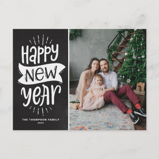 Cartes Pour Fêtes Annuelles Rustic Typografy Faux Chalkboard Happy New Year (Devant)