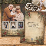 Cartes Pour Fêtes Annuelles Rustic Vintage Quatre-Photo Joyeux voeux de Noël<br><div class="desc">Carte de voeux rustique et nostalgique de vacances d'inspiration vintage avec grand modèle photo avec trois petites photos d'encart sur des cadres de clichés anciens sur un arrière - plan en détresse avec des saints et des verdures à l'épia chaud. L'arrière comprend un arrière - plan graphique complémentaire et un...</div>