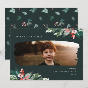 Cartes Pour Fêtes Annuelles Rustic Winter Berry Green Photo