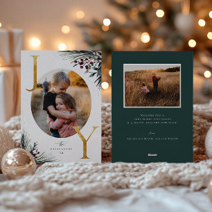 Cartes Pour Fêtes Annuelles Rustic Winter Boughs Golden Joy Photo