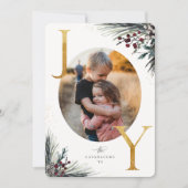Cartes Pour Fêtes Annuelles Rustic Winter Boughs Golden Joy Photo Holiday Card (Devant)