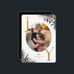 Cartes Pour Fêtes Annuelles Rustic Winter Boughs Golden Joy Photo Holiday Card<br><div class="desc">Rustique aquarelle bois d'hiver boughs et baies,  fausse feuille d'or,  famille 2 carte de vacances photo.</div>