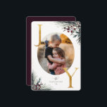 Cartes Pour Fêtes Annuelles Rustic Winter Boughs Golden Joy Photo Holiday Card<br><div class="desc">Rustique aquarelle bois d'hiver boughs et baies,  fausse feuille d'or,  famille 2 carte de vacances photo.</div>