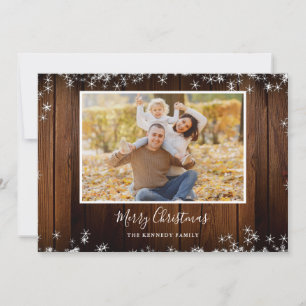 Cartes Pour Fêtes Annuelles Rustic Wood 2 Photo de famille Joyeux Noël
