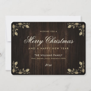 Cartes Pour Fêtes Annuelles Rustic Wood Holly Joyeux Noël Bonne année