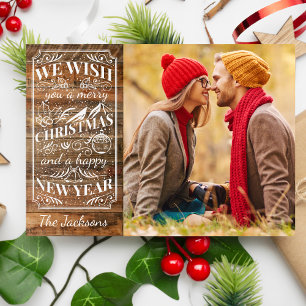 Cartes Pour Fêtes Annuelles Rustic Wood Joyeux Noël Typographie
