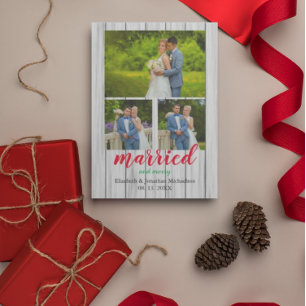 Cartes Pour Fêtes Annuelles Rustic Wood marié et joyeux collage photo