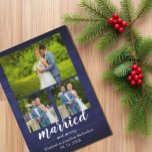 Cartes Pour Fêtes Annuelles Rustic Wood marié et joyeux collage photo<br><div class="desc">Carte de vacances rustique en bois de campagne. Collage photo de mariage et joyeux. Photos modèles via Pixabay sous licence CC0 et doivent être remplacées par vos propres photos</div>
