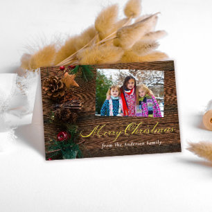 Cartes Pour Fêtes Annuelles Rustic Wood Photo voeux de Noël