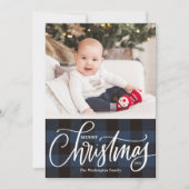 Cartes Pour Fêtes Annuelles Rustique Bleu Plaid Joyeux Noël Photo (Devant)