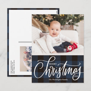 Cartes Pour Fêtes Annuelles Rustique Bleu Plaid Joyeux Noël Photo