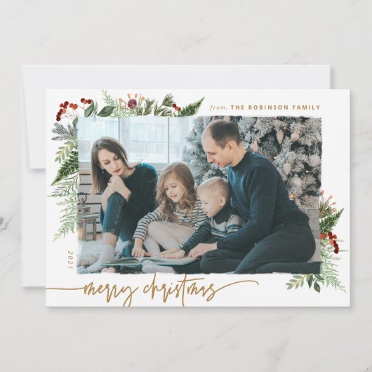 Cartes Pour Fêtes Annuelles Rustique Boho Green Gold Dry Brush Effet Photo (Devant)