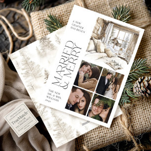 Cartes Pour Fêtes Annuelles Rustique Cabine marié & Joyeux Collage photo vacan